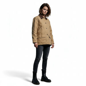 Woolrich Barn Coat Heritage Workwear Canvas Jacket Womens M Saddle Tan